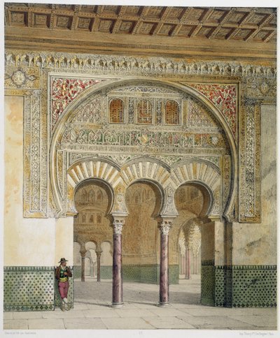 De galerij van het Leeuwenhof in het Alhambra, Granada, 1853 door Leon Auguste Asselineau